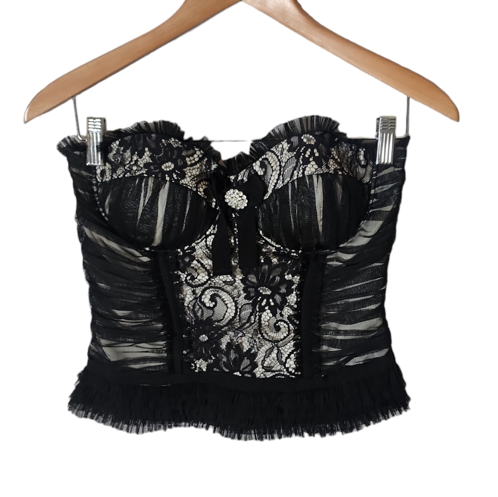 Vintage Forever 21 Y2K Twist Black Lace Corset Bustier